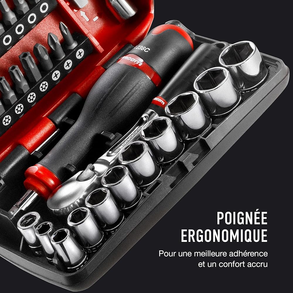Facom RL.NANO1 Coffret Serrage Douilles 1/4" 6 Pans Métriques 38 Pièces