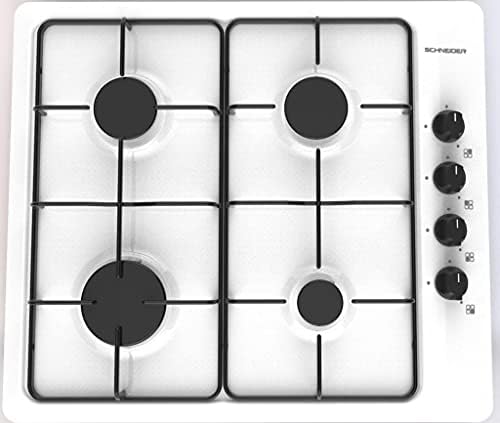 Schneider SCTG6040B1 Table de Cuisson à Gaz Émail Blanc 4 Feux
