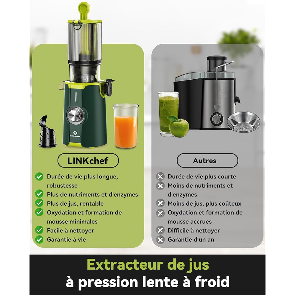 LinkChef Extracteur de Jus Vertical Lent sans Préparation 200W