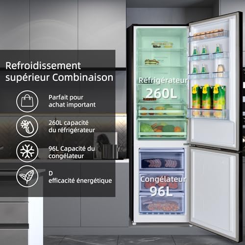CHIQ FBM351LEI42 Réfrigérateur Congélateur Combiné Inox 356L