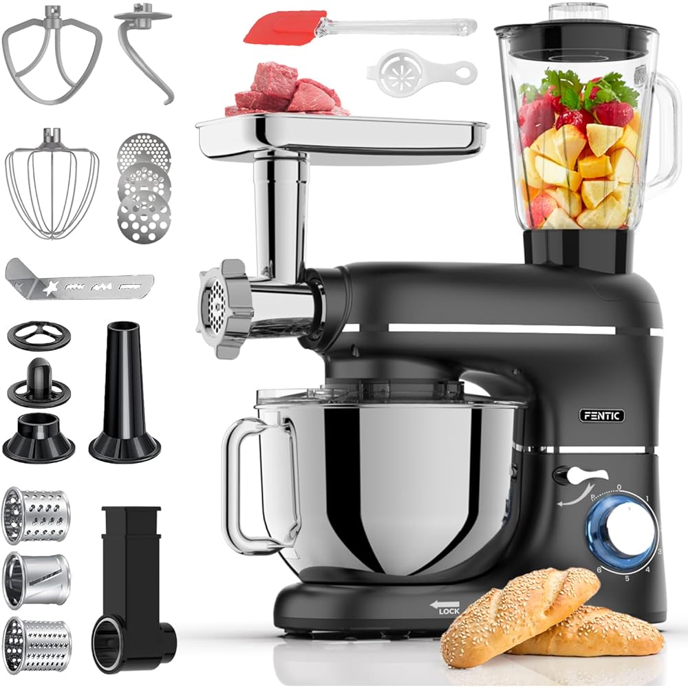 Fentic Robot Pâtissier Multifonctions 6-en-1 2000W Bol 6,2L