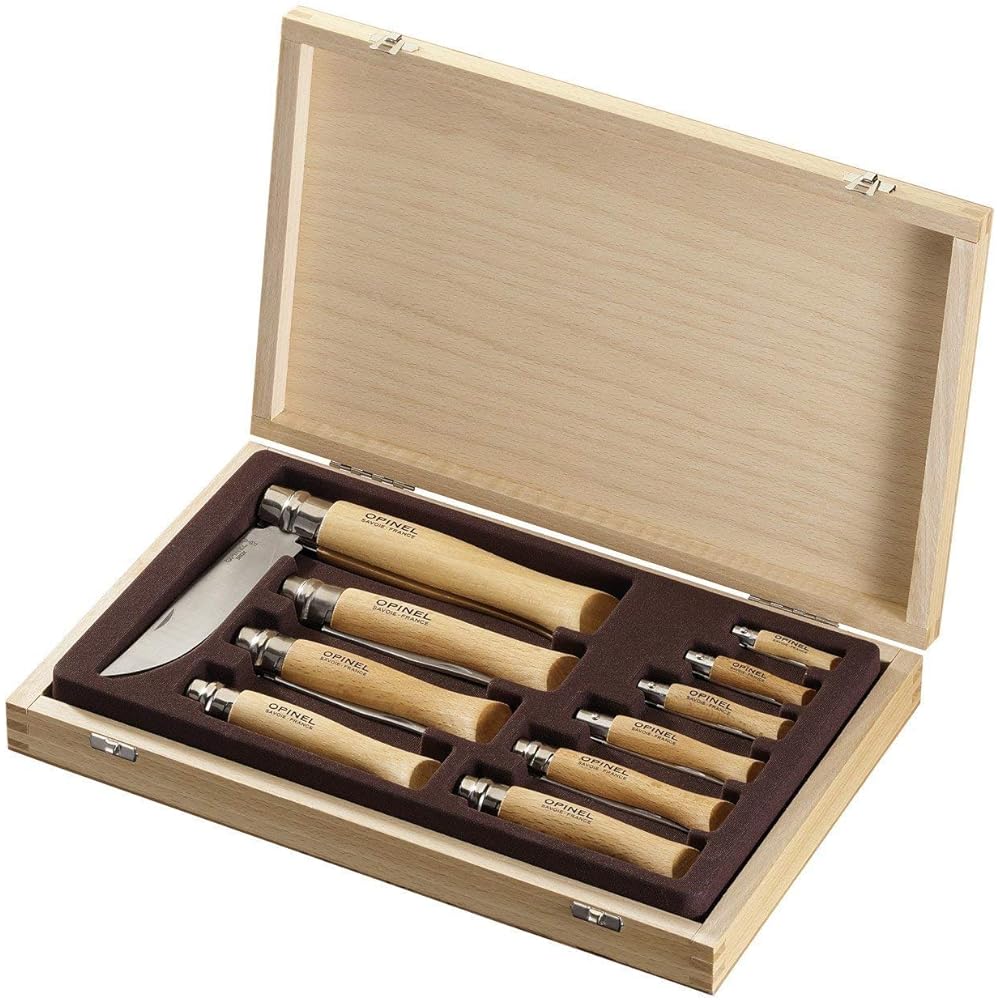 Opinel Coffret Collection de 10 Couteaux de Poche en Bois de Hêtre