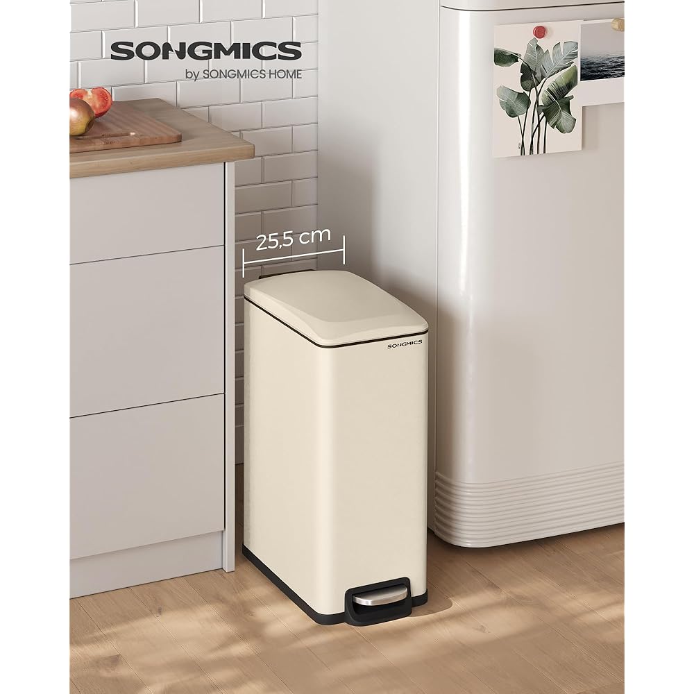 Songmics Poubelle de Cuisine à Pédale 48 L Fine avec Seau Intérieur Beige