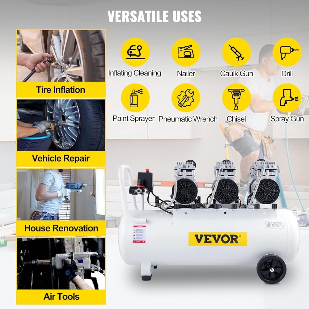 VEVOR Compresseur d'Air sans Huile Silencieux d'Atelier 100 L 2,2 kW