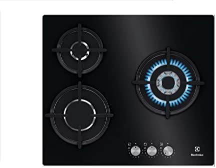 Electrolux KGE6633NOK Plaque de Cuisson Gaz en Verre Noir 3 Zones