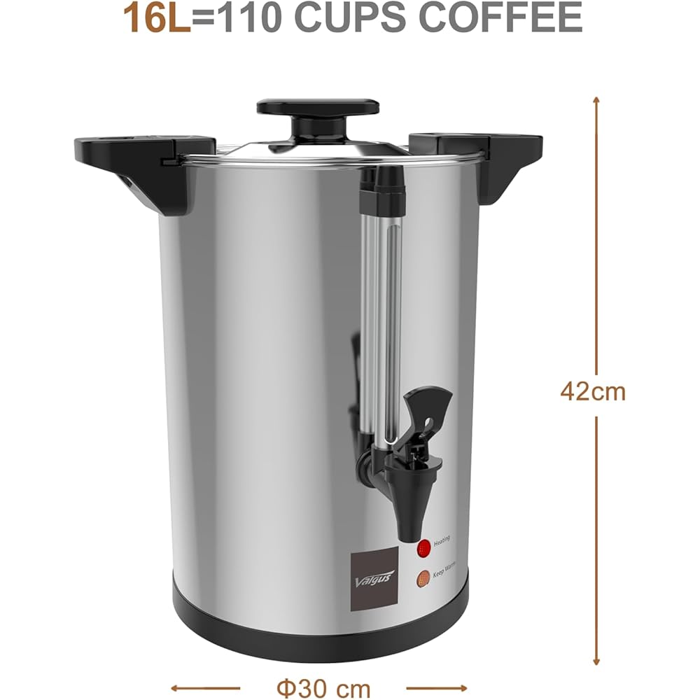 Valgus Percolateur à Café Professionnel en Acier Inoxydable 16L