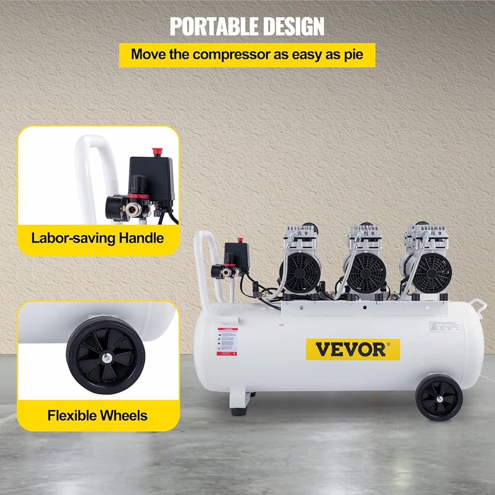 VEVOR Compresseur d'Air sans Huile Silencieux d'Atelier 100 L 2,2 kW