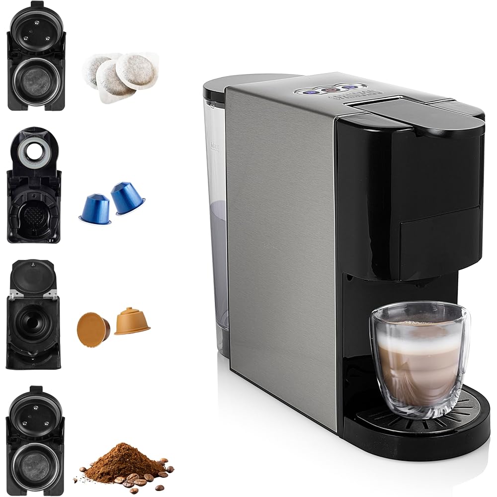 Princess Machine à Café Multi-Capsules 4 en 1 Dosettes et Café Moulu