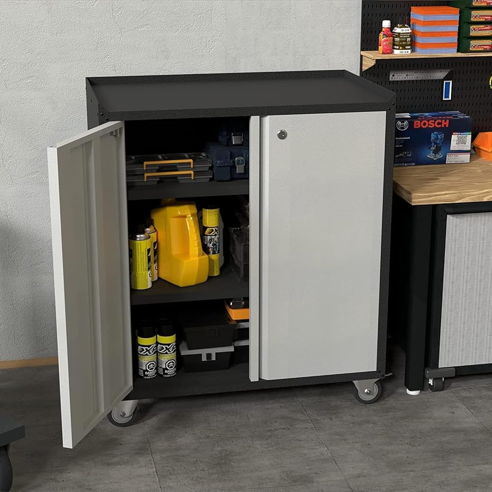 Supeer Armoire à Outils en Métal avec Roues et Étagères Réglables