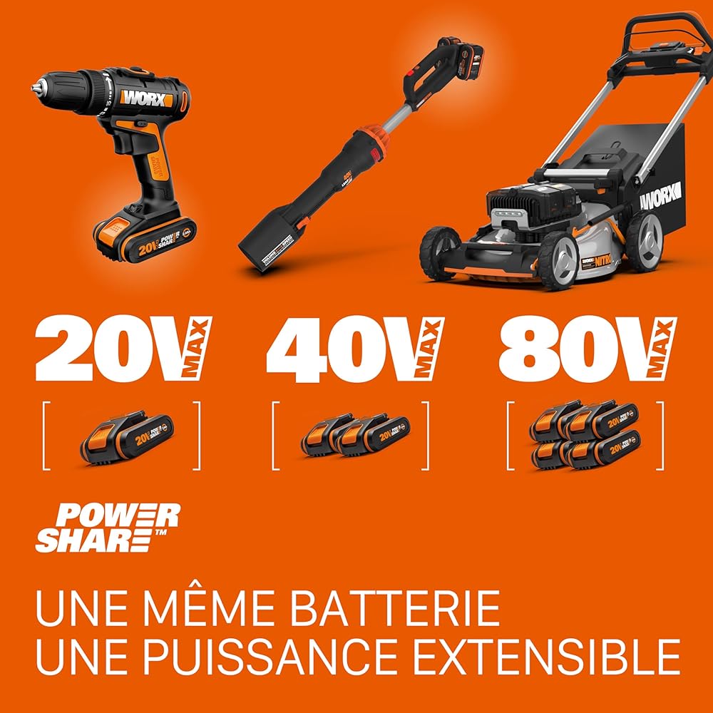 Worx WG583E.9 Aspirateur-Souffleur de Feuilles sans Fil Brushless 40V