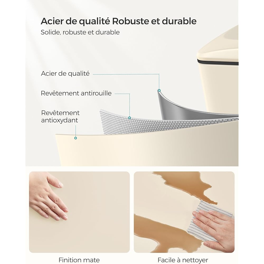 Songmics Poubelle de Cuisine à Pédale 48 L Fine avec Seau Intérieur Beige