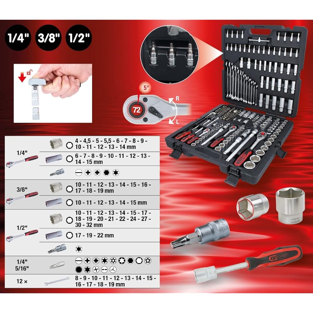 KS Tools 917.0216 Coffret de Douilles et Cliquets 1/4" 3/8" 1/2" 216 Pièces