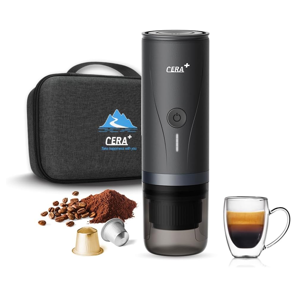 CERA+ Cafetière Portable Auto-Chauffante avec Batterie et Étui