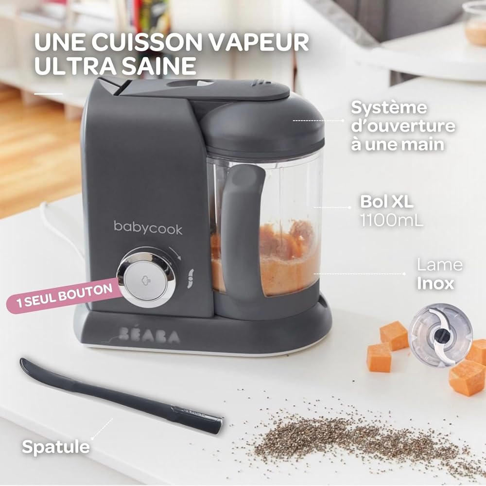 Beaba Babycook Solo Robot Bébé 4 en 1 Cuiseur Vapeur et Mixeur Gris