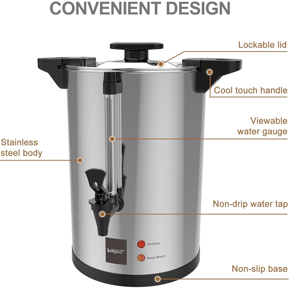 Valgus Percolateur à Café Professionnel en Acier Inoxydable 16L