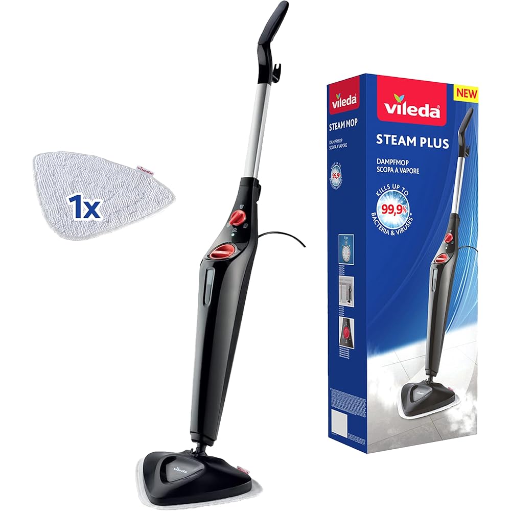 Vileda Steam Plus Balai Nettoyeur Vapeur Sols et Tapis Anti-Bactérien
