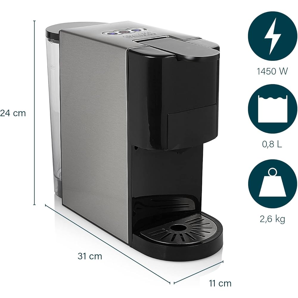Princess Machine à Café Multi-Capsules 4 en 1 Dosettes et Café Moulu