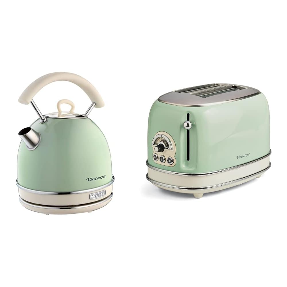 Ariete Vintage 2877 Bouilloire Électrique et Grille-Pain 2 Fentes Vert
