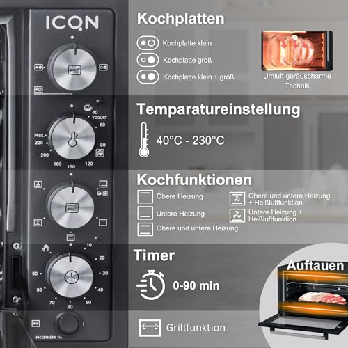 ICQN Mini Four Électrique Chaleur Tournante 42L avec 2 Plaques