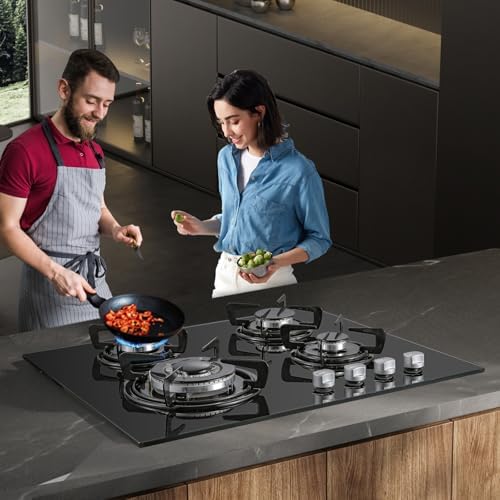 TopStrong Plaque de Cuisson Gaz 4 Feux Encastrable Verre Noir 60cm