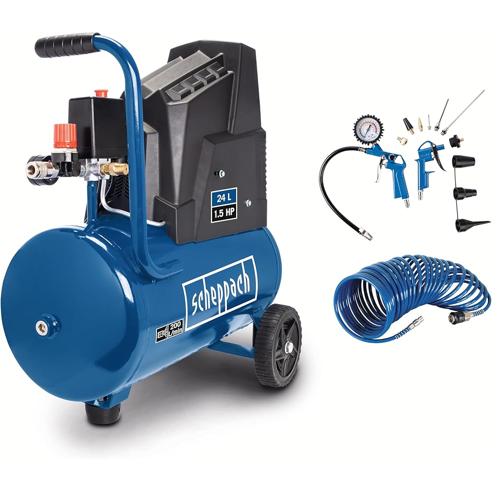 Scheppach HC30o Compresseur d'Air sans Huile 24 L 1100W 8 Bars