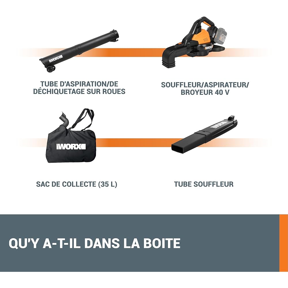 Worx WG583E.9 Aspirateur-Souffleur de Feuilles sans Fil Brushless 40V