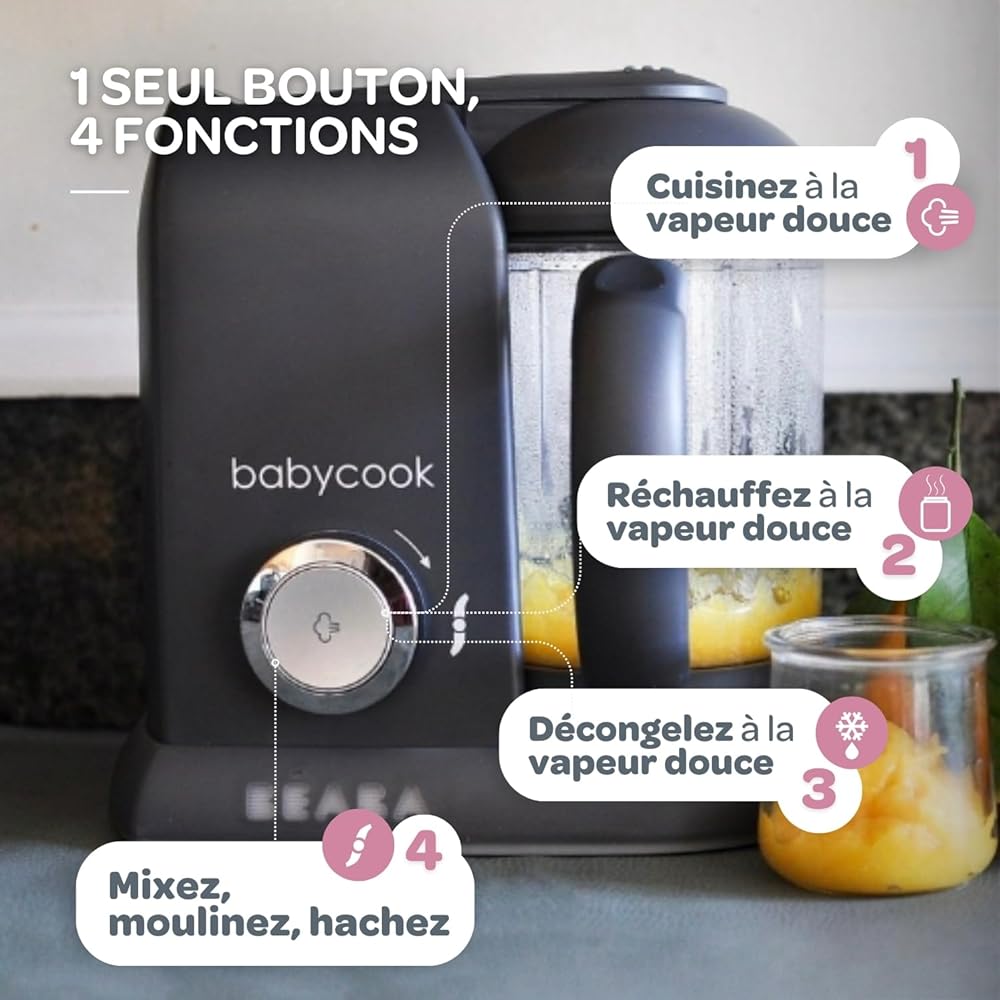 Beaba Babycook Solo Robot Bébé 4 en 1 Cuiseur Vapeur et Mixeur Gris