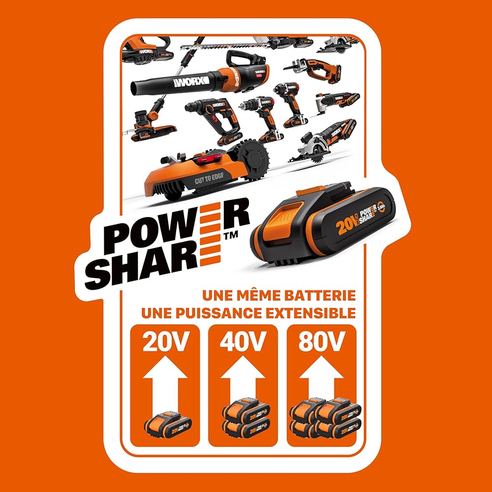 Worx WG583E.9 Aspirateur-Souffleur de Feuilles sans Fil Brushless 40V