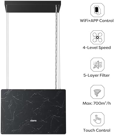 Ciarra CBCG4850 Hotte Aspirante Îlot Connectée Wifi Noir Marbre 48cm