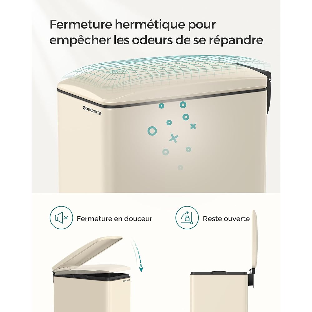 Songmics Poubelle de Cuisine à Pédale 48 L Fine avec Seau Intérieur Beige
