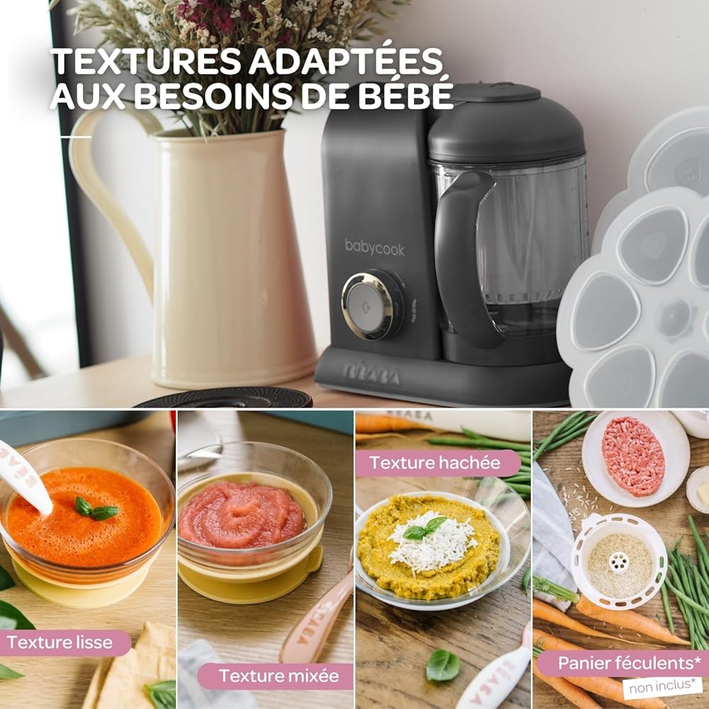 Beaba Babycook Solo Robot Bébé 4 en 1 Cuiseur Vapeur et Mixeur Gris