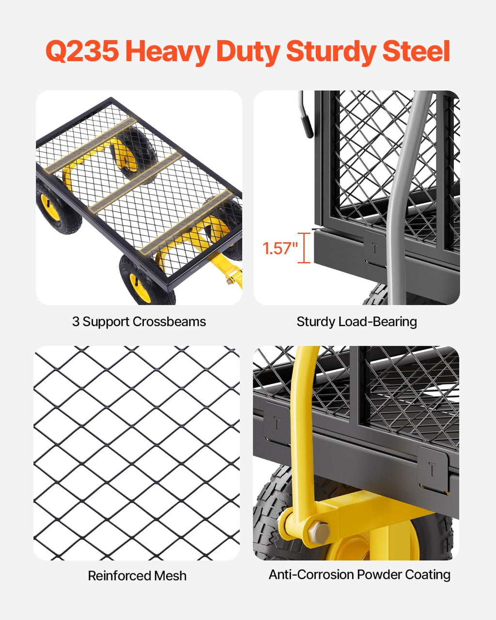VEVOR Chariot de Jardin Remorque Métallique Tractable Maille Amovible 226 kg