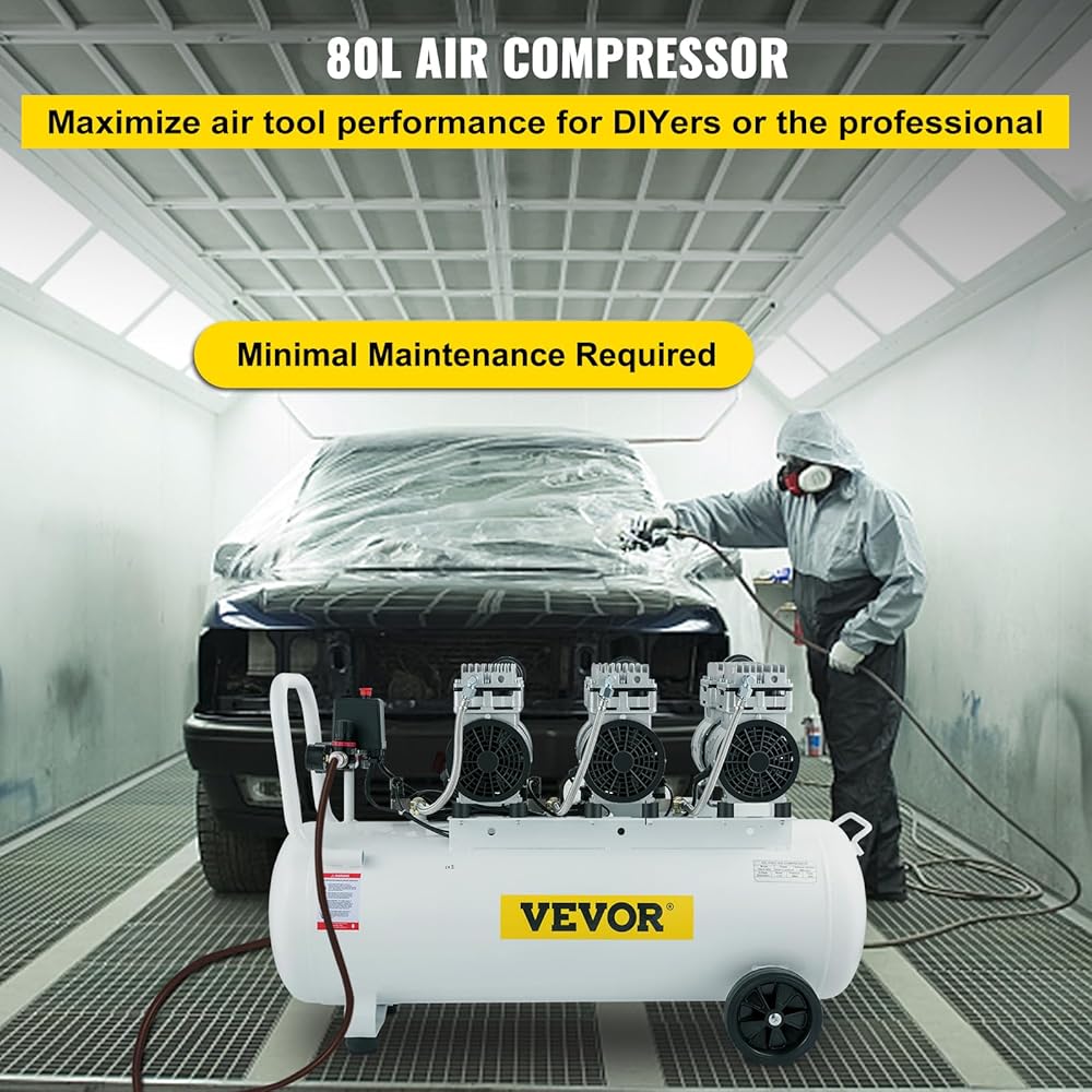 VEVOR Compresseur d'Air sans Huile Silencieux d'Atelier 100 L 2,2 kW