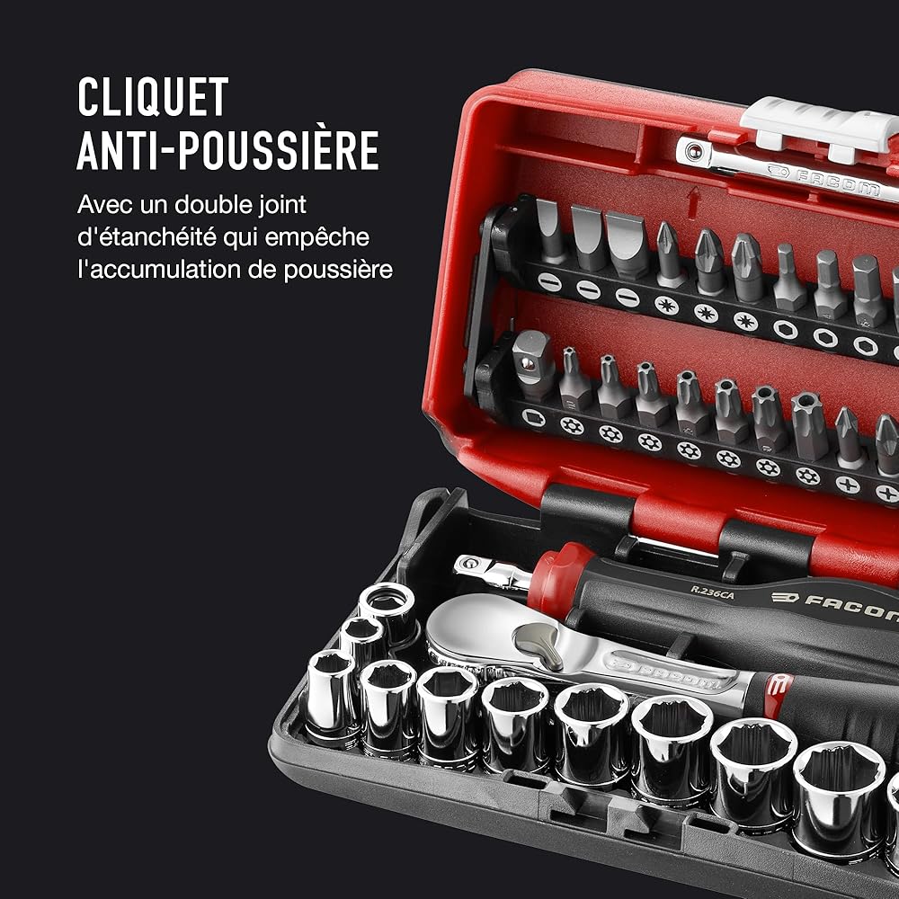 Facom RL.NANO1 Coffret Serrage Douilles 1/4" 6 Pans Métriques 38 Pièces