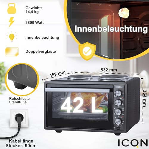 ICQN Mini Four Électrique Chaleur Tournante 42L avec 2 Plaques