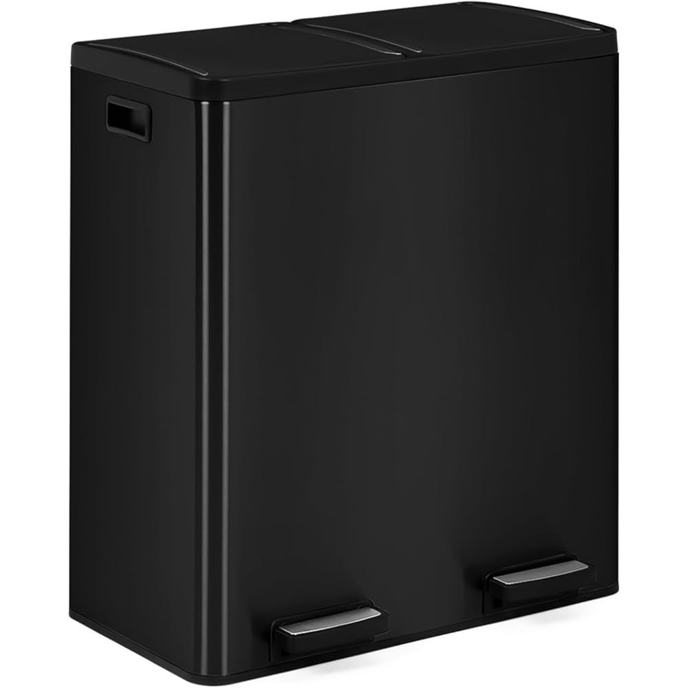 IDMarket Poubelle de Cuisine Tri Sélectif 2 x 30 L Noire à Pédales