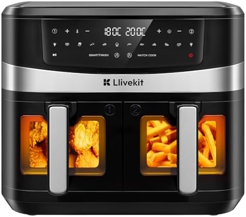 Llivekit Air Fryer Double Cavité Friteuse sans Huile 12-en-1 10L