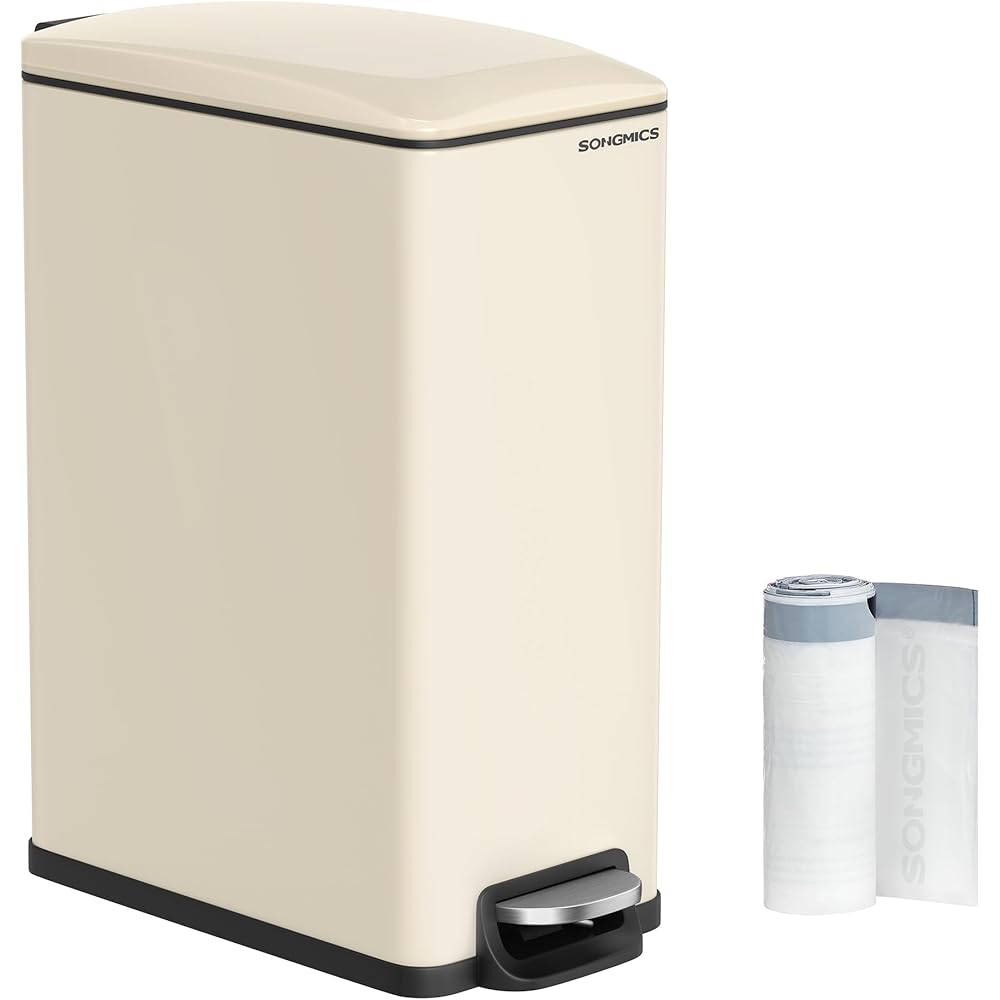 Songmics Poubelle de Cuisine à Pédale 48 L Fine avec Seau Intérieur Beige