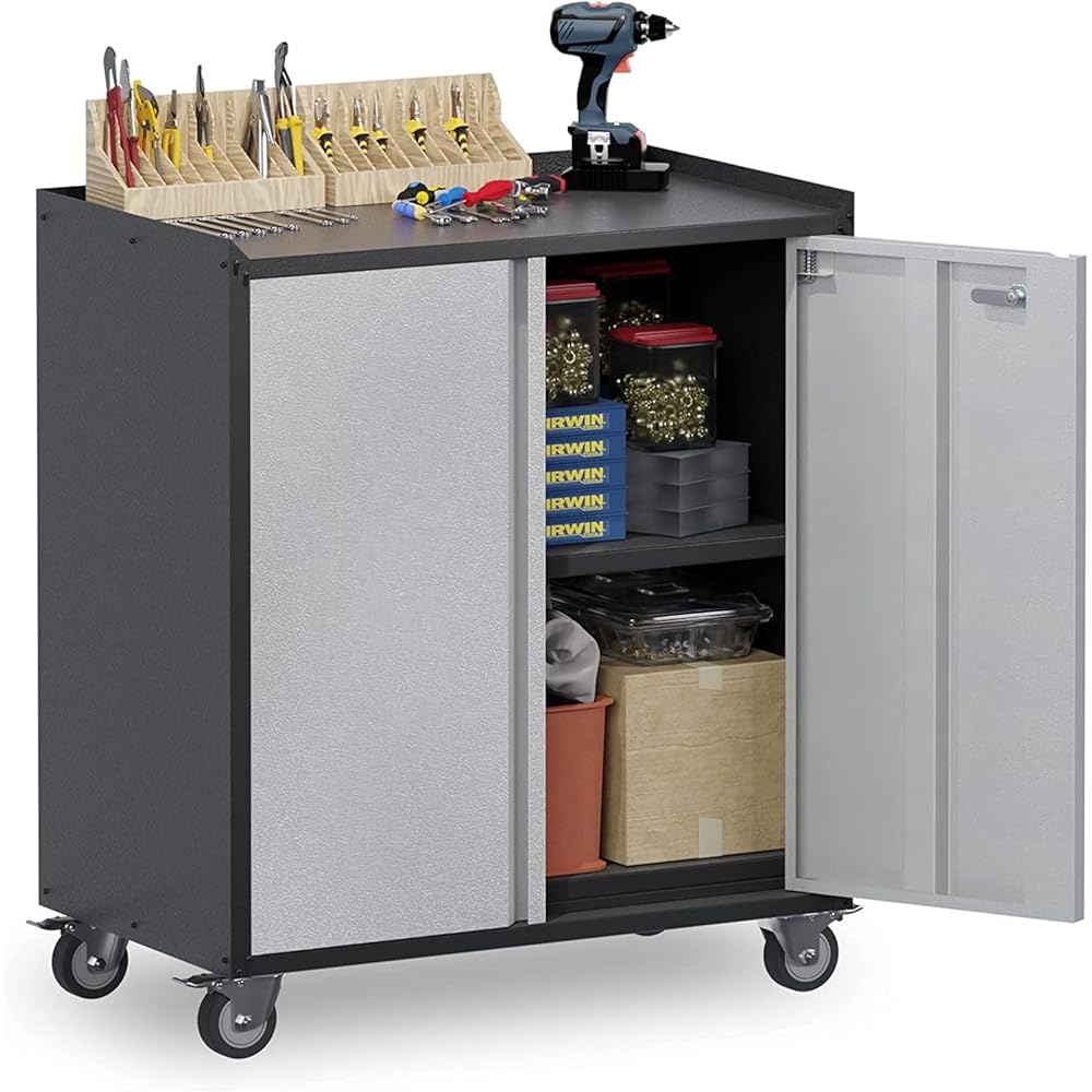 Supeer Armoire à Outils en Métal avec Roues et Étagères Réglables