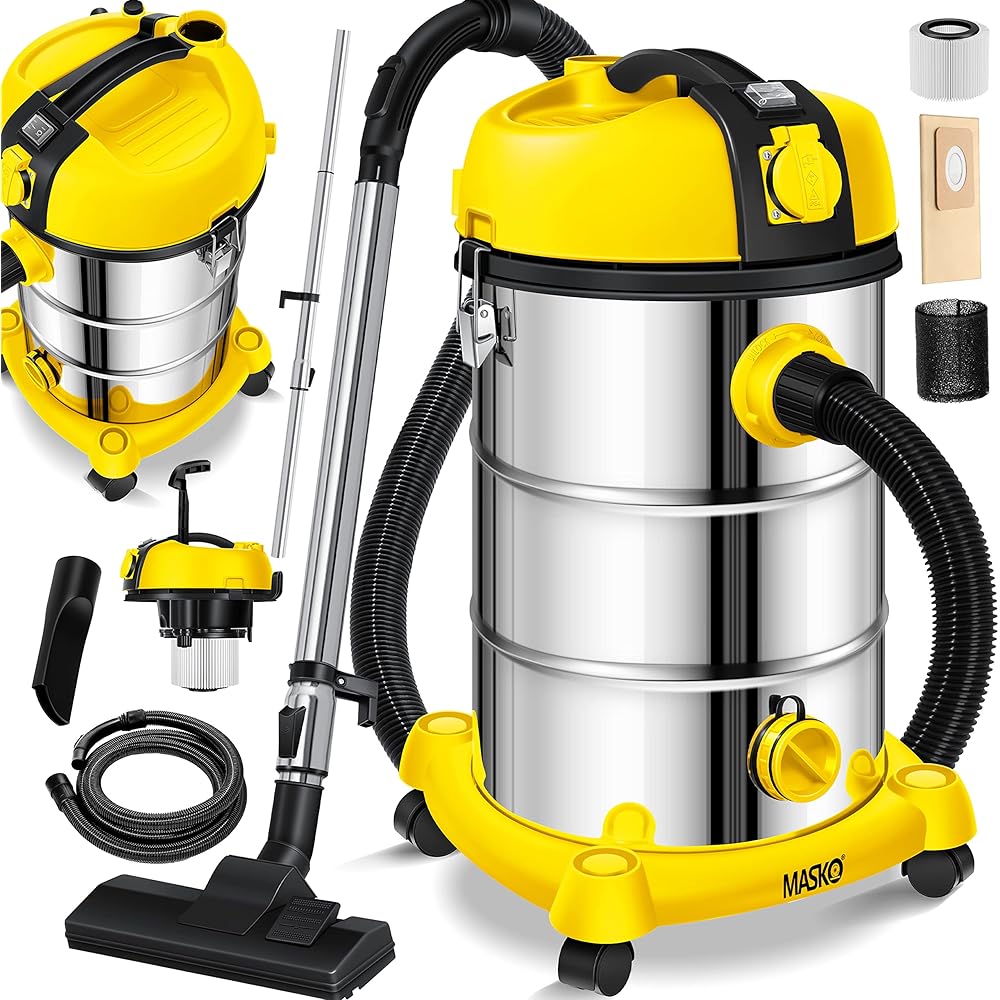 Masko Aspirateur Industriel Eau et Poussière en Acier Inoxydable 2300W