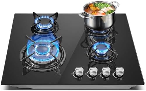 TopStrong Plaque de Cuisson Gaz 4 Feux Encastrable Verre Noir 60cm